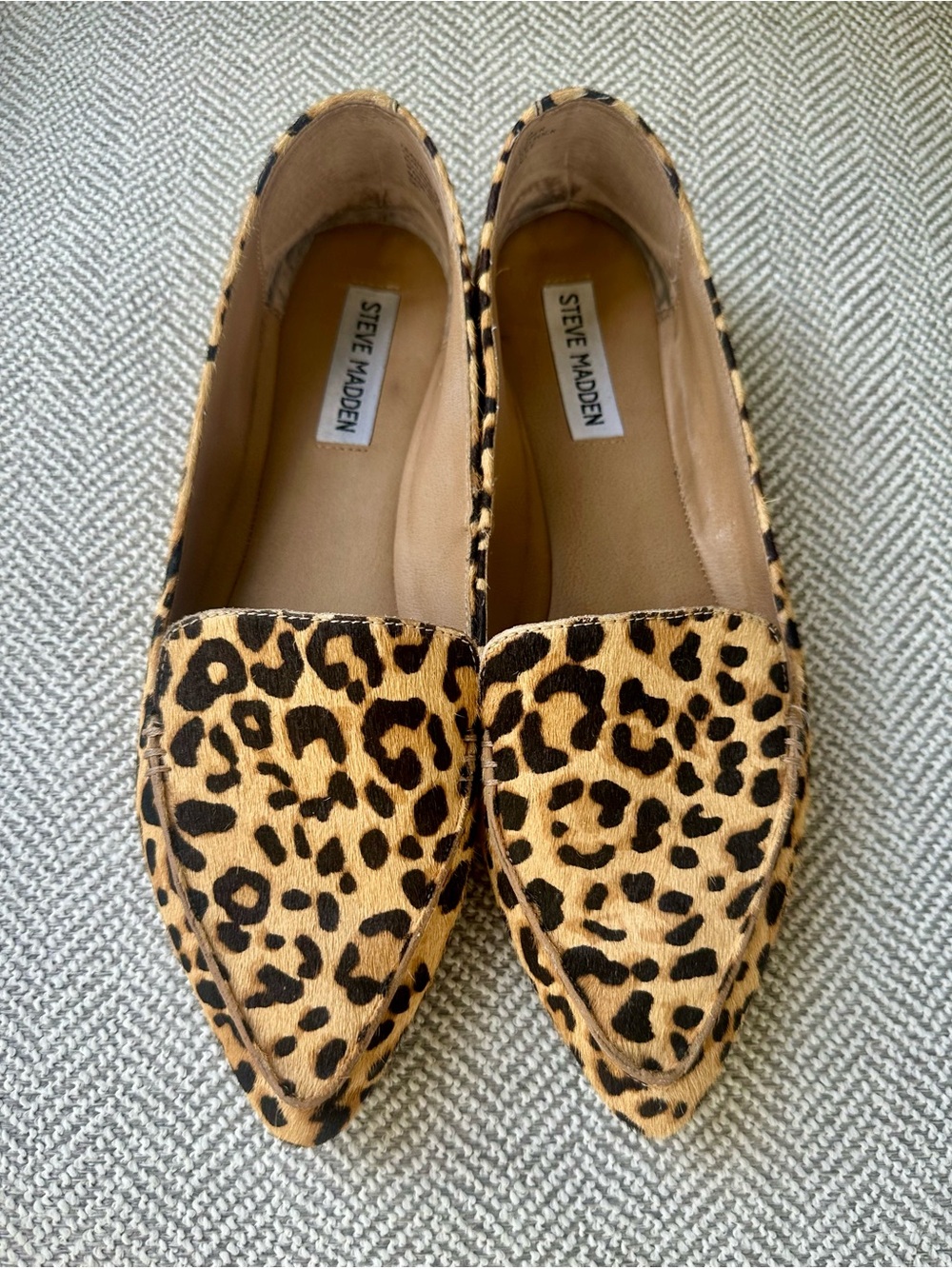 Steve Madden Leopard Print Pointed Flats - Tan & Black
